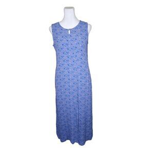 Vintage 90s April Cornell Maxi Dress Womens Size S Blue Grunge Ditzy Rayon Sleev